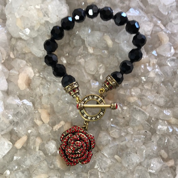 NWOT Retired Heidi Daus Designer Red Rose Rhinestone Toggle Bracelet Flower Boho - Picture 8 of 10